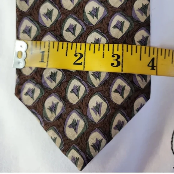 Courreges Homme Paris Tie 100% Silk GEO Brown green beige lilac 59"